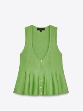 NWT Zara Green Sleeveless Button-Front Peplum Tank Top size S